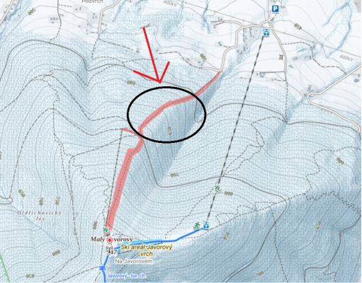 Odstranění náletů křovin a stromků ze sjezdovky z Javorového vrchu